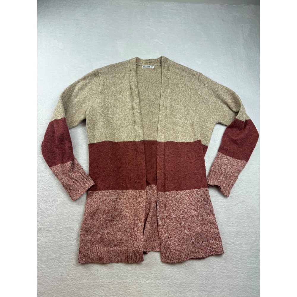 Pink Clover Womens Colorblock Open Front Cardigan Tan Burgundy Rose Large